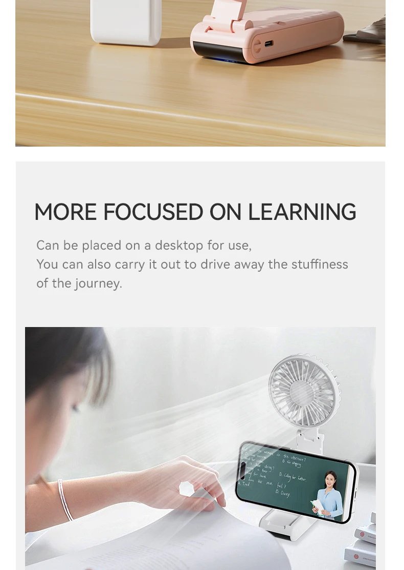 Handheld Mini Fan 1800mAh Foldable Portable Desk Outdoor Neck Hanging 5 Speed USB Rechargeable Fan Phone Stand Display Screen