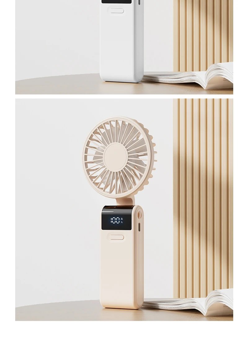 Handheld Mini Fan 1800mAh Foldable Portable Desk Outdoor Neck Hanging 5 Speed USB Rechargeable Fan Phone Stand Display Screen