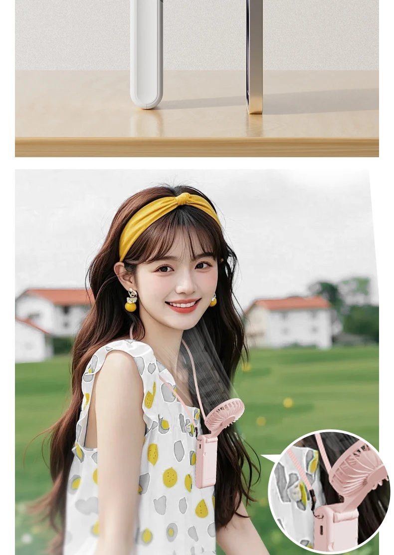 Handheld Mini Fan 1800mAh Foldable Portable Desk Outdoor Neck Hanging 5 Speed USB Rechargeable Fan Phone Stand Display Screen