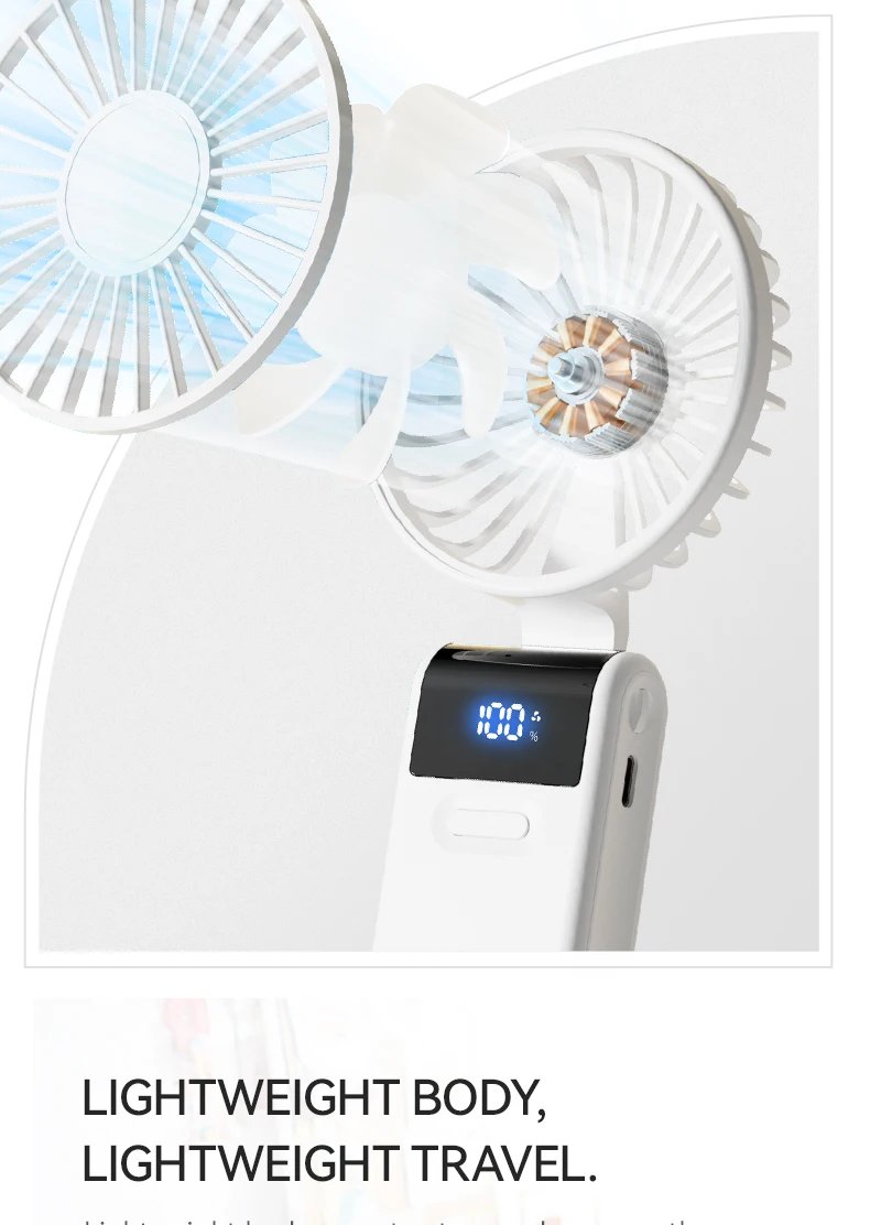 Handheld Mini Fan 1800mAh Foldable Portable Desk Outdoor Neck Hanging 5 Speed USB Rechargeable Fan Phone Stand Display Screen