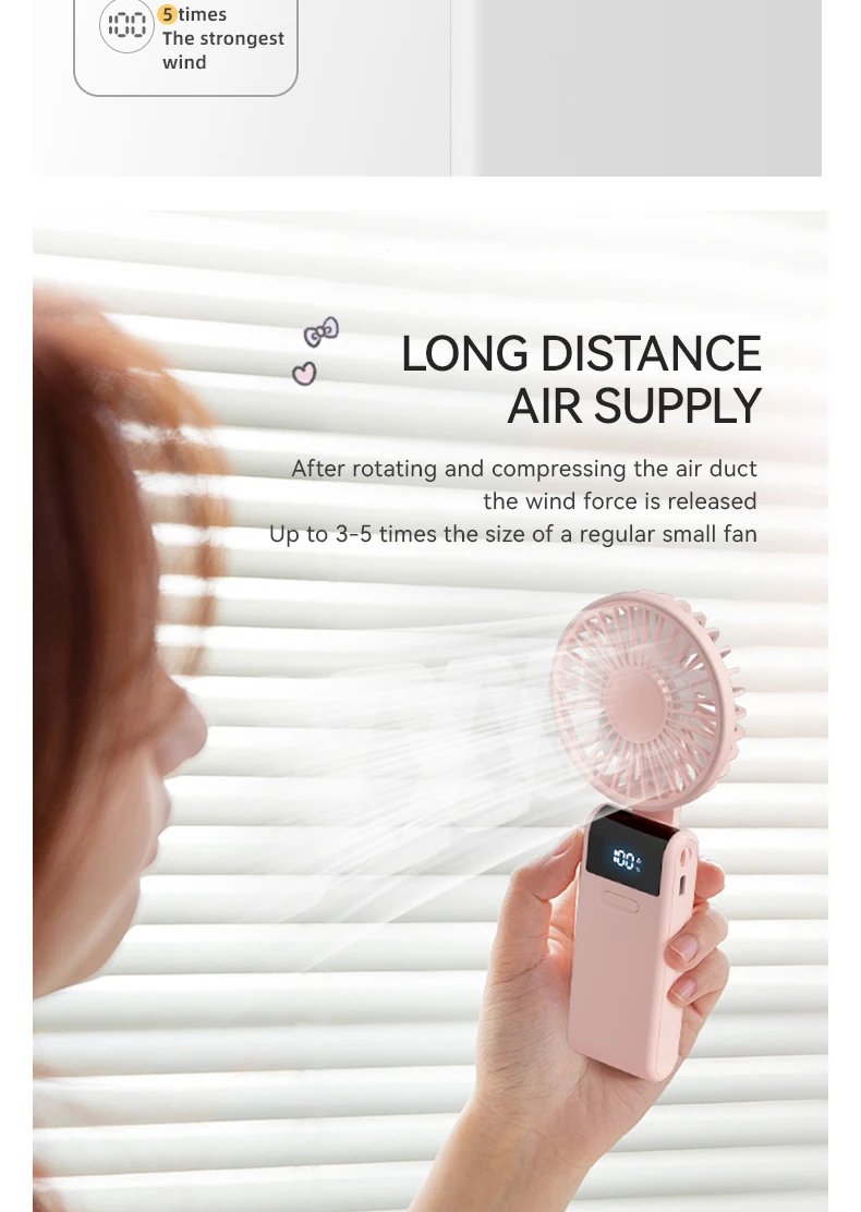 Handheld Mini Fan 1800mAh Foldable Portable Desk Outdoor Neck Hanging 5 Speed USB Rechargeable Fan Phone Stand Display Screen