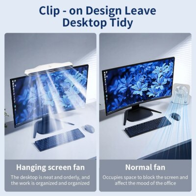Computer Monitor Hanging Fan - Powerful Cooling 3-speed Selectable, Ergonomic Design, Portable Desktop Fan, Quiet Adjustable - Image 5
