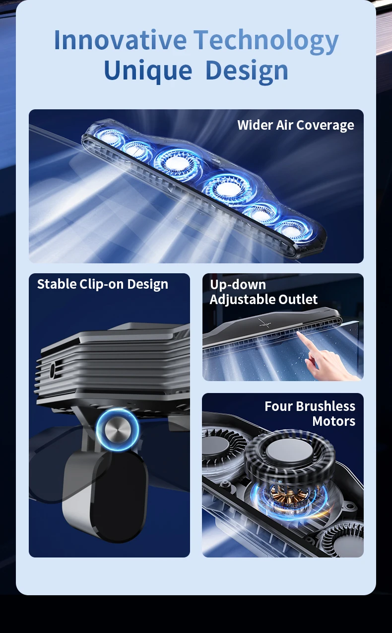 Computer Monitor Hanging Fan - Powerful Cooling 3-speed Selectable, Ergonomic Design, Portable Desktop Fan, Quiet Adjustable