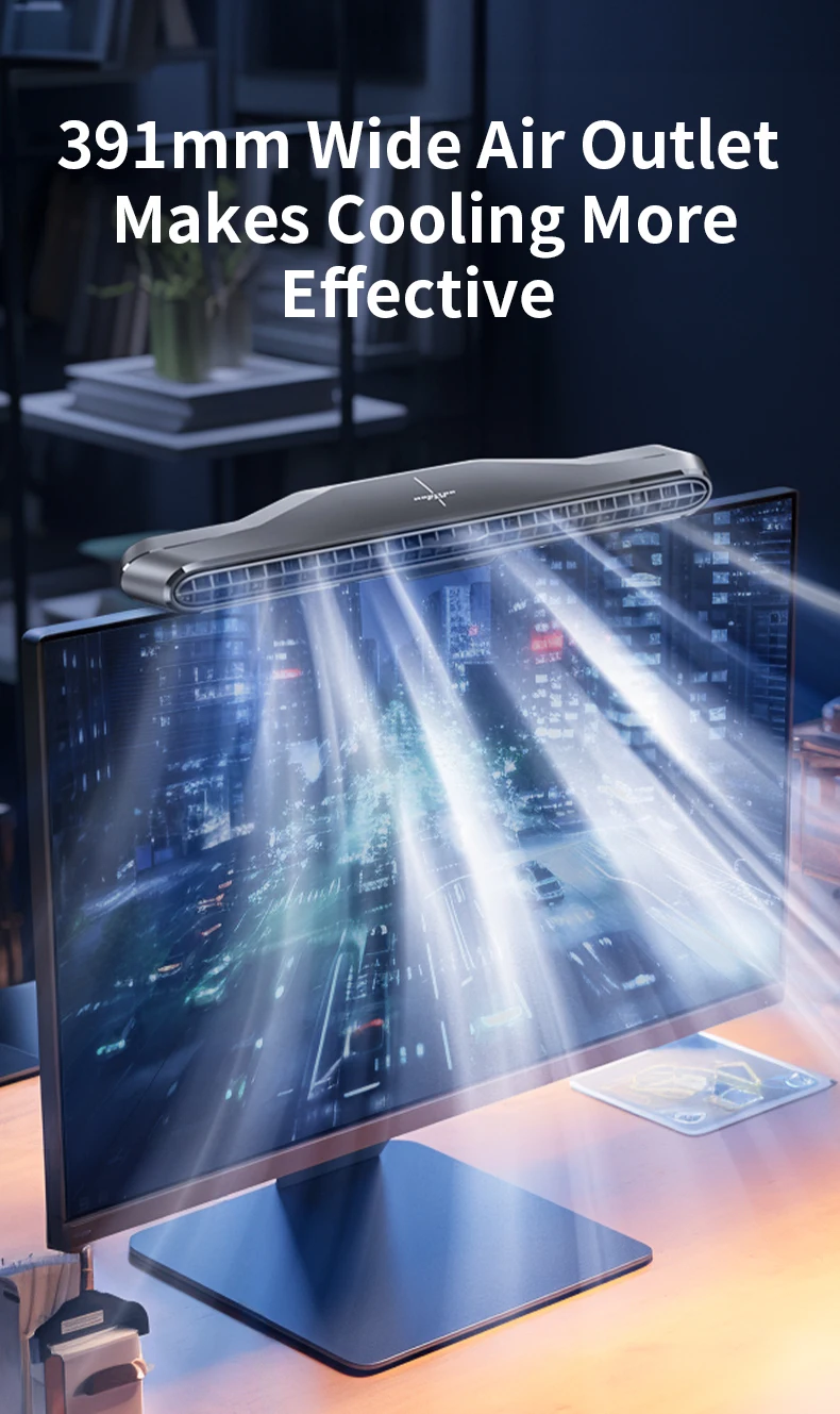 Computer Monitor Hanging Fan - Powerful Cooling 3-speed Selectable, Ergonomic Design, Portable Desktop Fan, Quiet Adjustable
