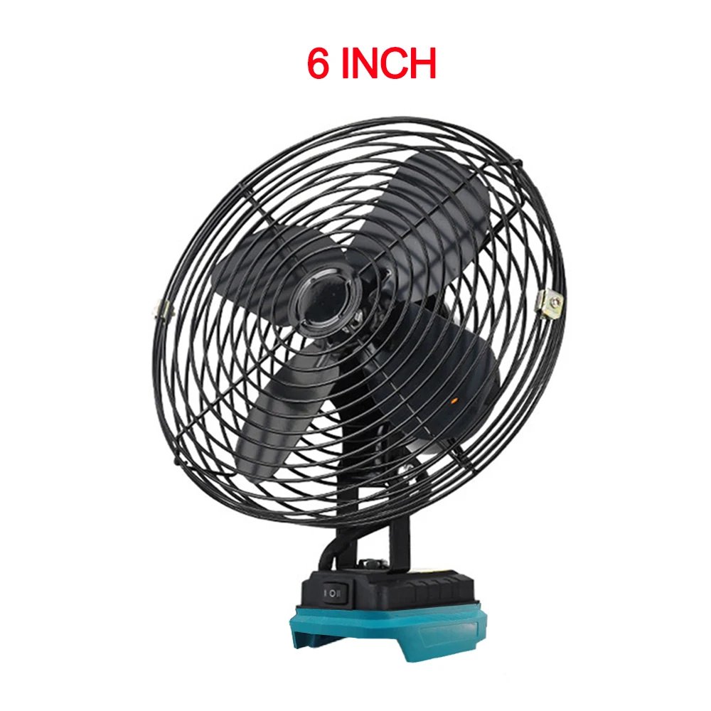 6/8In Camping Fan Outdoor Fishing Wireless Desktop Portable Metal Fan Strong Wind Fan FIt Makita/Dewalt/Milwaukee 18V Battery