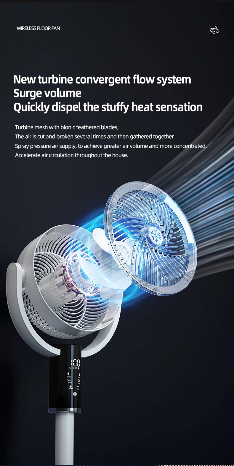 Floor Standing Fan Remote Control 6000mAh USB Rechargeable Height Adjustable Air Circulator for Camping Home Office Sturdy Base