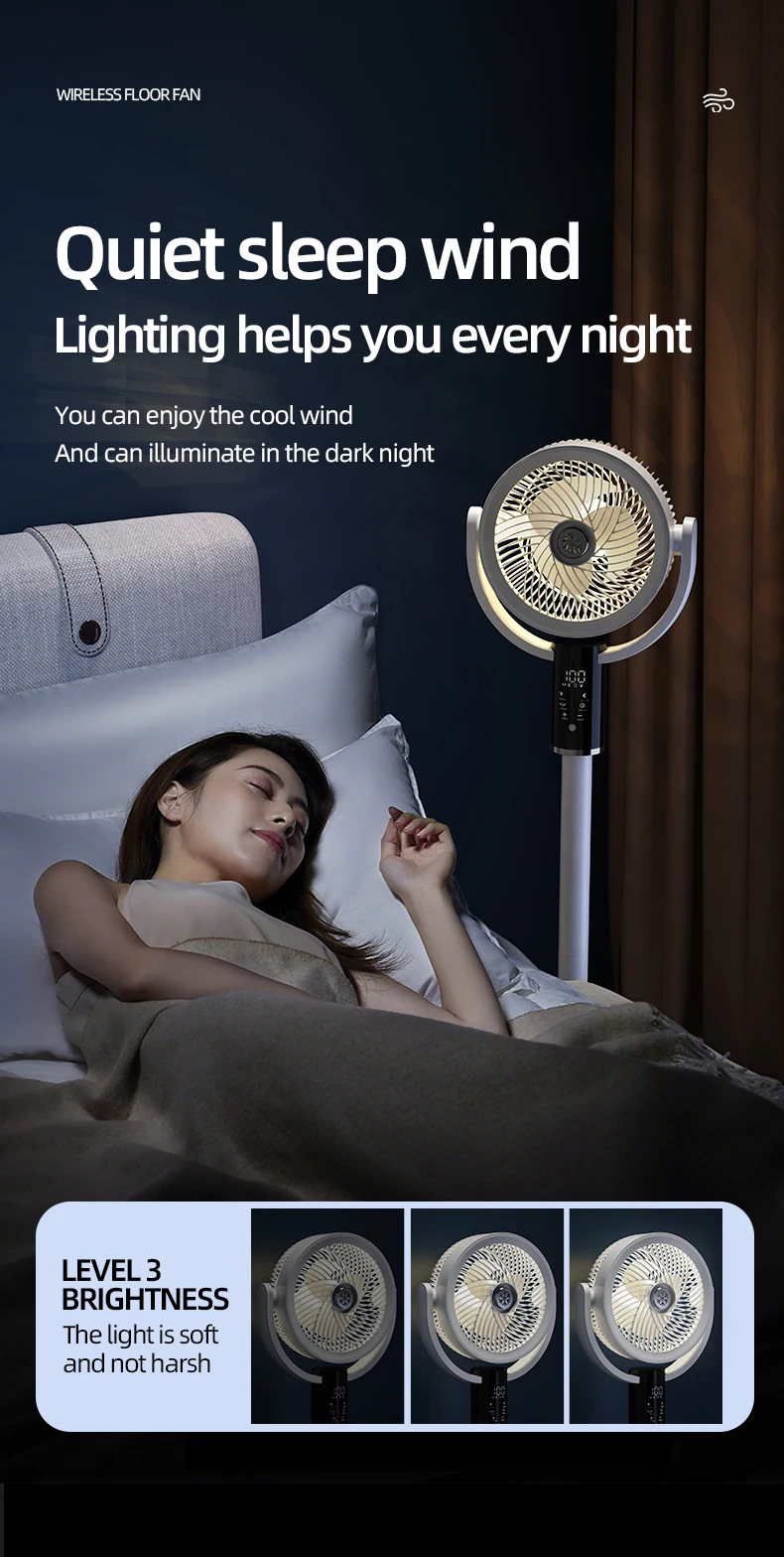Floor Standing Fan Remote Control 6000mAh USB Rechargeable Height Adjustable Air Circulator for Camping Home Office Sturdy Base