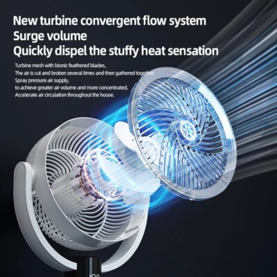Floor Standing Fan Remote Control 6000mAh USB Rechargeable Height Adjustable Air Circulator for Camping Home Office Sturdy Base - Image 6