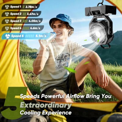 20000mAh Camping Fan Rechargeable Battery Portable Outdoor Fan Wireless Tent Ceiling Fan Air Circulators with Hook and LED Light - Image 3