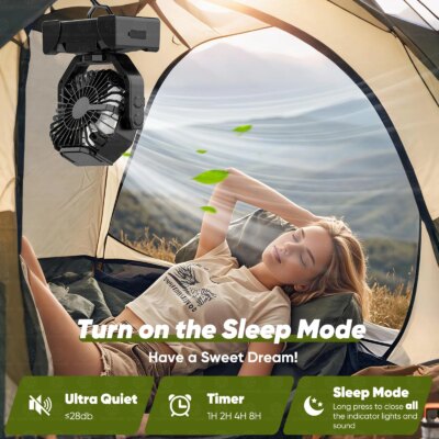 20000mAh Camping Fan Rechargeable Battery Portable Outdoor Fan Wireless Tent Ceiling Fan Air Circulators with Hook and LED Light - Image 4