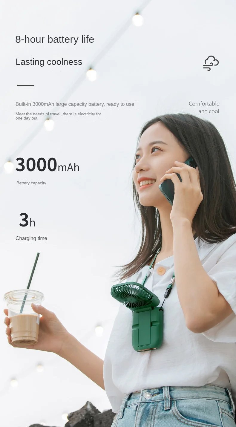 USB halterneck small fan outdoor portable handheld fan power bank ultra-quiet Slim folding mini desktop fan F30