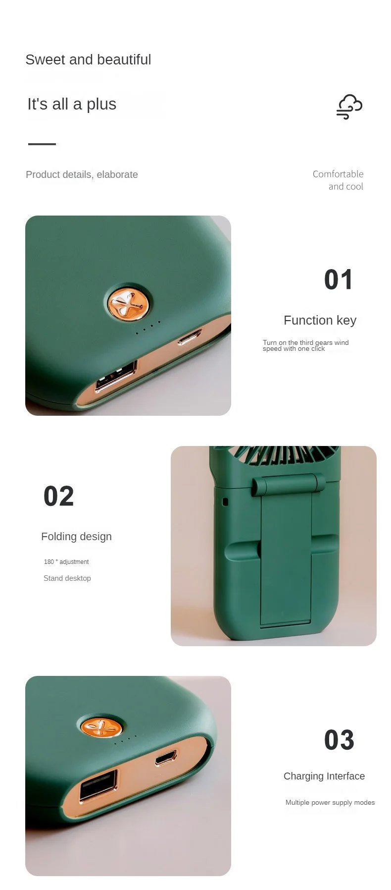 USB halterneck small fan outdoor portable handheld fan power bank ultra-quiet Slim folding mini desktop fan F30