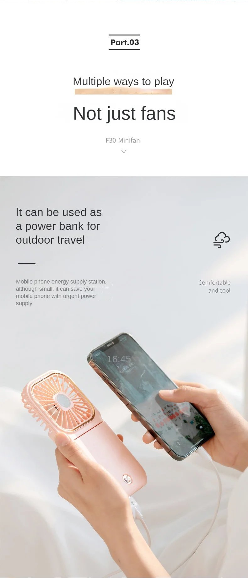 USB halterneck small fan outdoor portable handheld fan power bank ultra-quiet Slim folding mini desktop fan F30