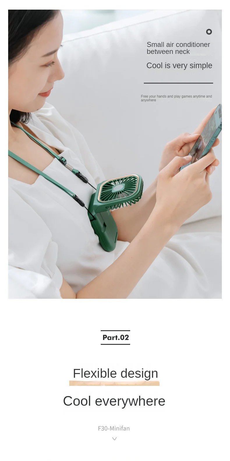 USB halterneck small fan outdoor portable handheld fan power bank ultra-quiet Slim folding mini desktop fan F30