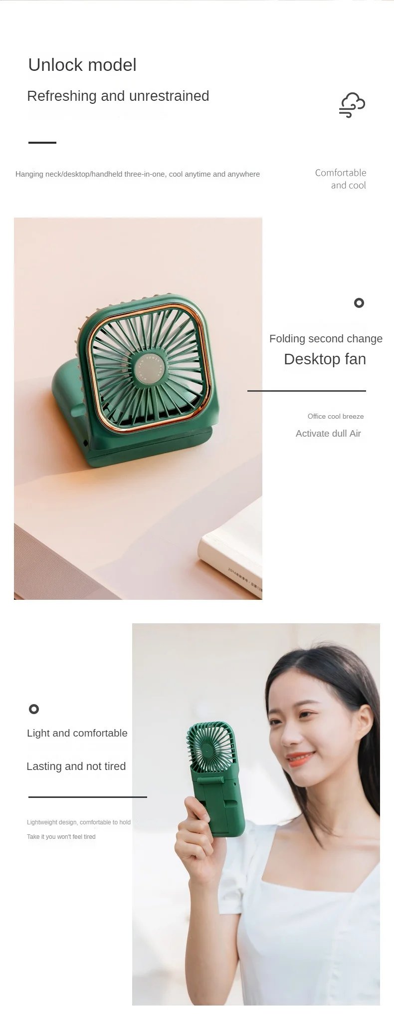 USB halterneck small fan outdoor portable handheld fan power bank ultra-quiet Slim folding mini desktop fan F30