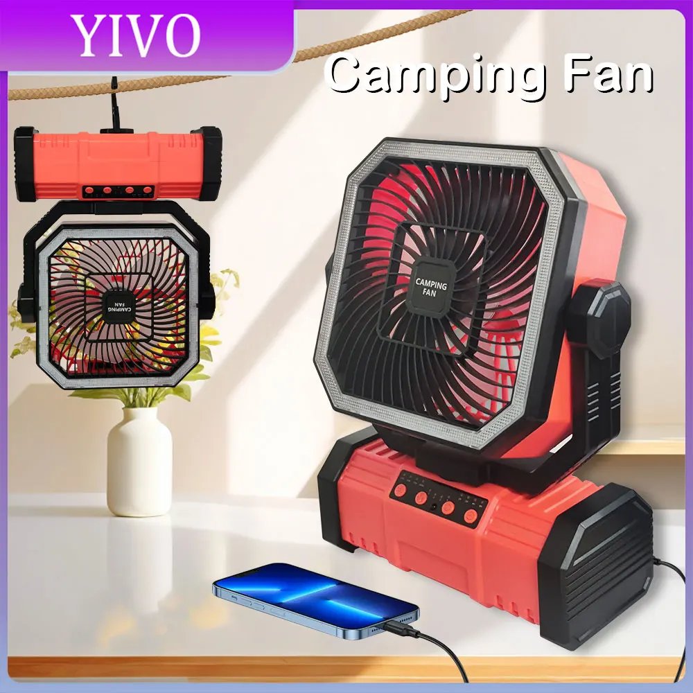 Camping Fan 20000mAh High-Capacity Battery LED Light Movable Wireless Air Circulators Outdoor Ventilador with Hook 2025Newest