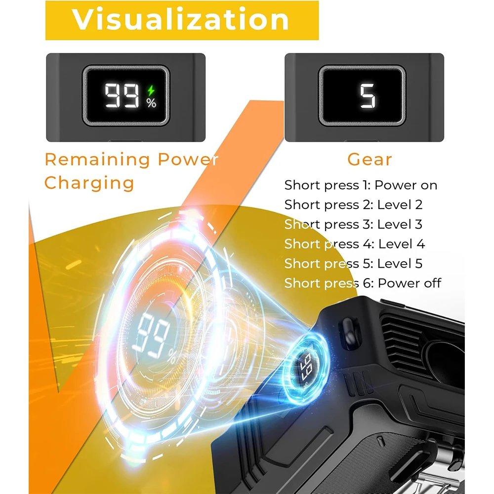 Portable Waist Fan with 5-Speed Settings Dual-Sided Clip on Wearable Belt Personal Fan for 8000mAh Flashlight as Power Bank - Image 5