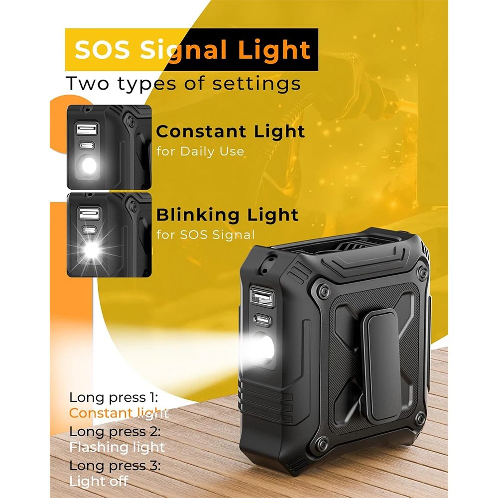 Portable Waist Fan with 5-Speed Settings Dual-Sided Clip on Wearable Belt Personal Fan for 8000mAh Flashlight as Power Bank - Image 6