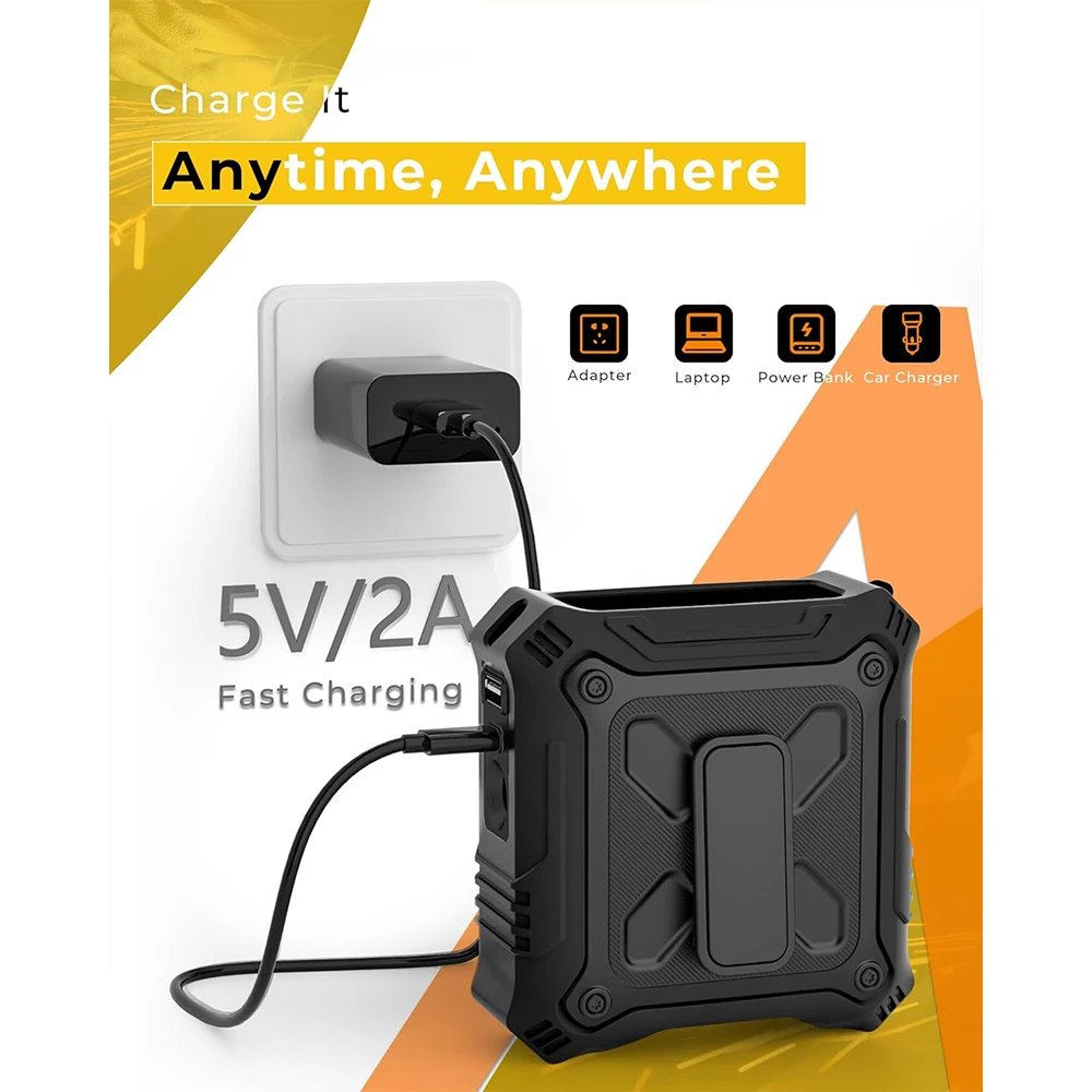 Portable Waist Fan with 5-Speed Settings Dual-Sided Clip on Wearable Belt Personal Fan for 8000mAh Flashlight as Power Bank - Image 4