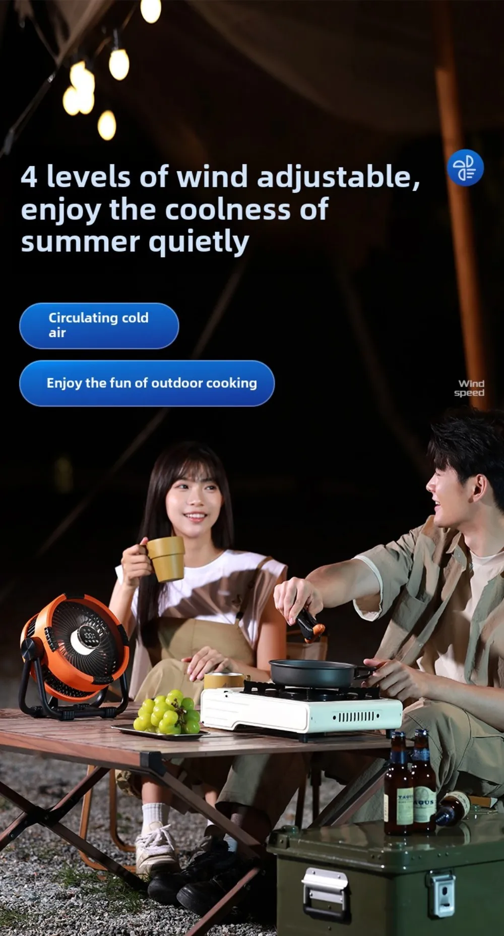 Multifunctional Outdoor Camping Fan Light 20000mAh Rechargeable Ceiling Fan with 3-speed Night Light and Power Bank Portable Fan