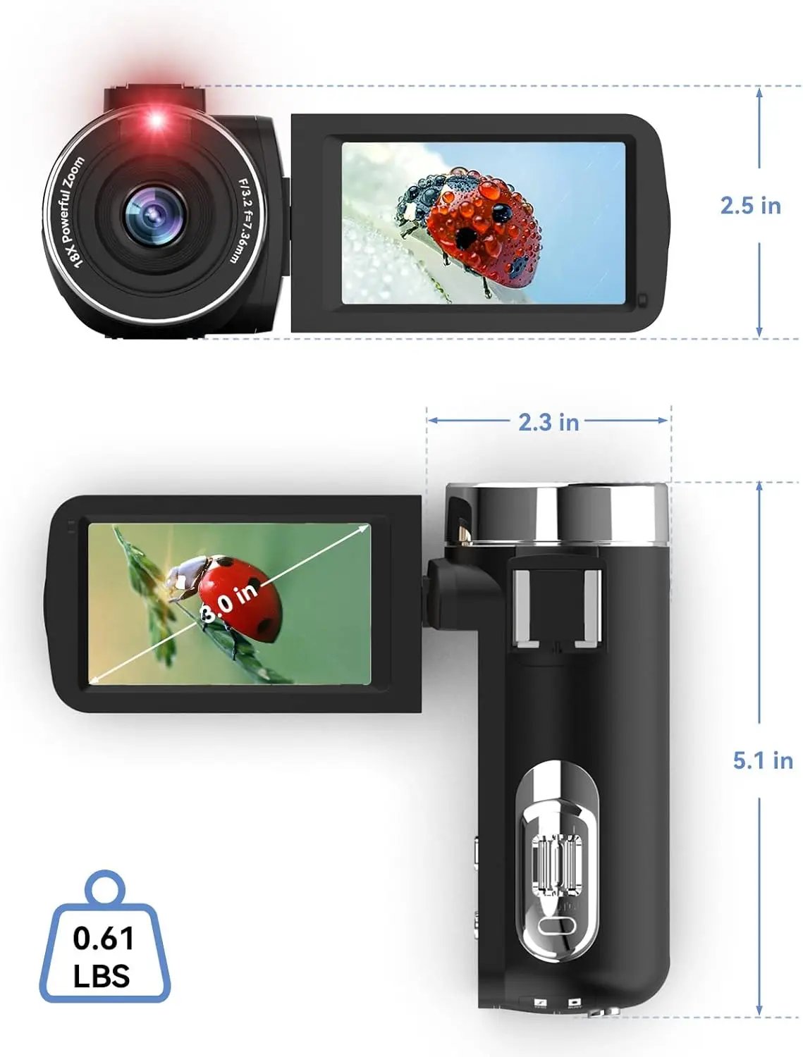 4k Video Camera Camcorder with 18X Digital Zoom,48MP Vlogging Camera for YouTube,3.0-inch IPS 270° Rotating Touchscreen,Micropho - Image 4