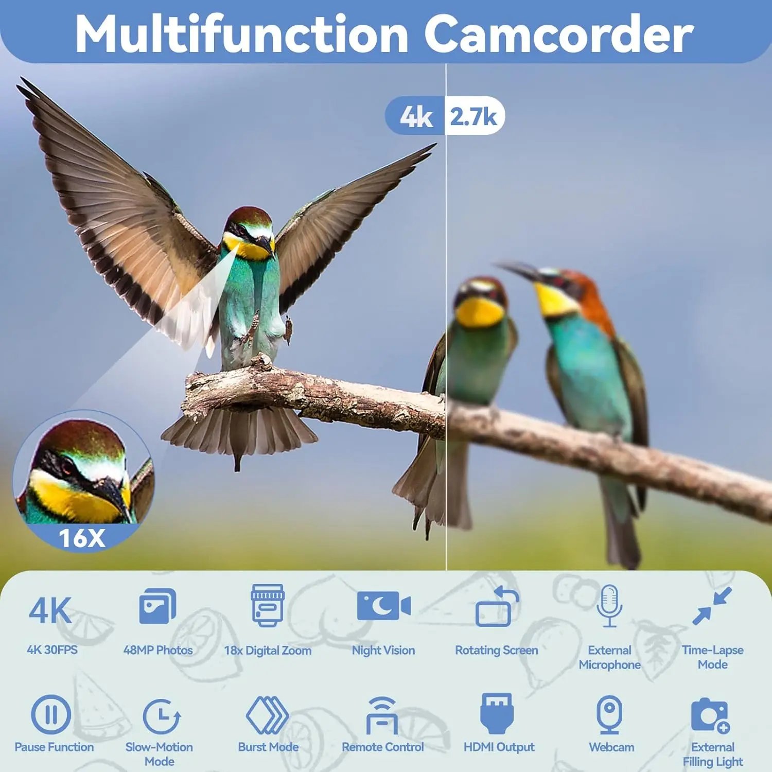 4k Video Camera Camcorder with 18X Digital Zoom,48MP Vlogging Camera for YouTube,3.0-inch IPS 270° Rotating Touchscreen,Micropho - Image 3