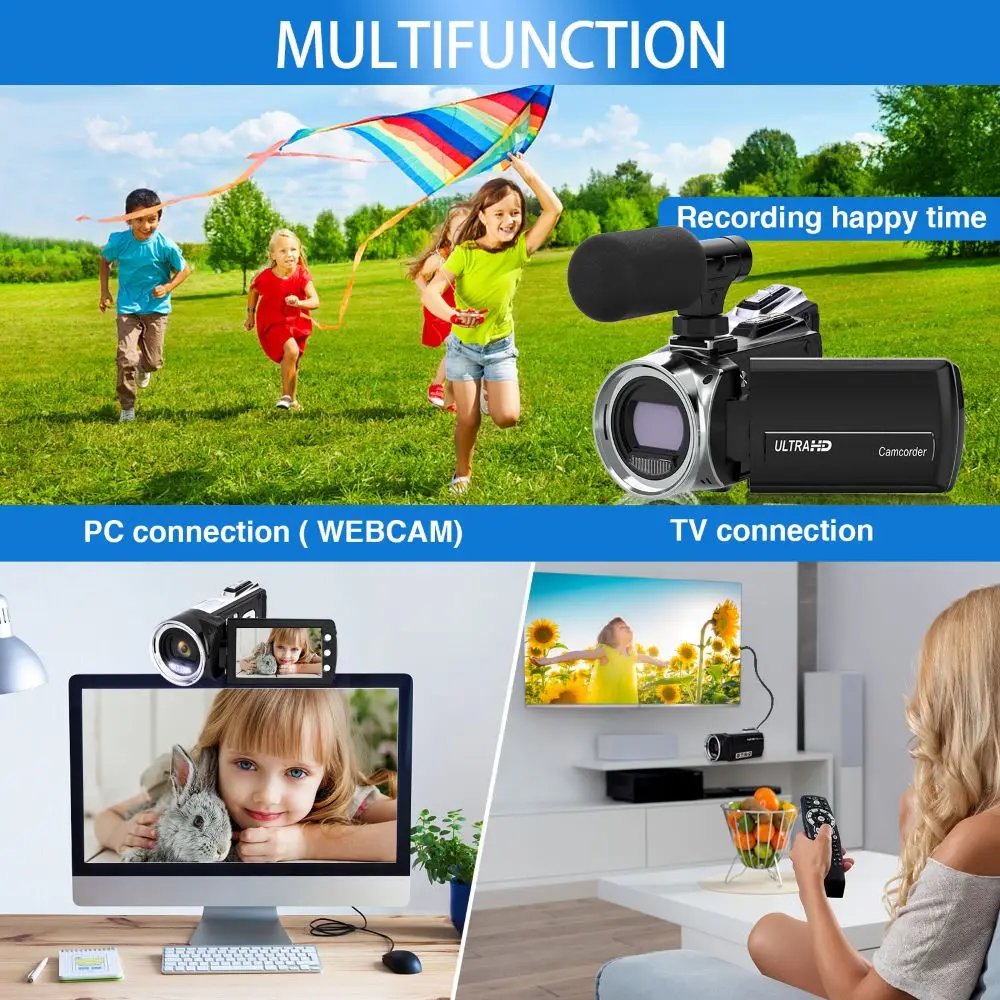 4K Camcorder with Microphone 18X Zoom Infrared Vlogging Video Camera for Youtube 48MP Portable Digital Recorder Live Streaming 4K Camcorder with Microphone 18X Zoom Infrared Vlogging Video Camera for Youtube 48MP Portable Digital Recorder Live Streaming