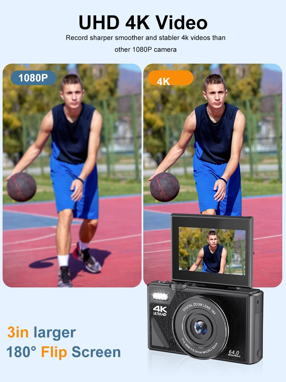 Ourlife AC600 Digital Camera 4K 64MP UHD Cameras 18X Digital Zoom 180° Flip Screen Vintage Vlogging Camera for YouTube Autofocus Ourlife AC600 Digital Camera 4K 64MP UHD Cameras 18X Digital Zoom 180° Flip Screen Vintage Vlogging Camera for YouTube Autofocus