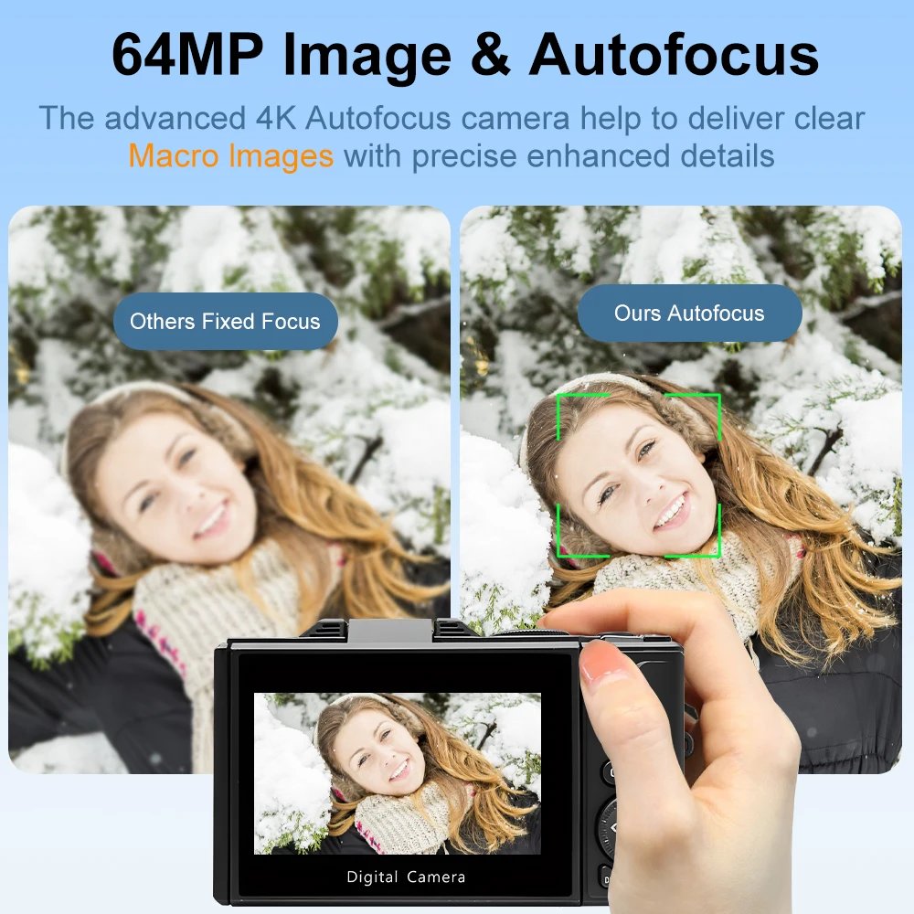 Ourlife AC600 Digital Camera 4K 64MP UHD Cameras 18X Digital Zoom 180° Flip Screen Vintage Vlogging Camera for YouTube Autofocus - Image 4