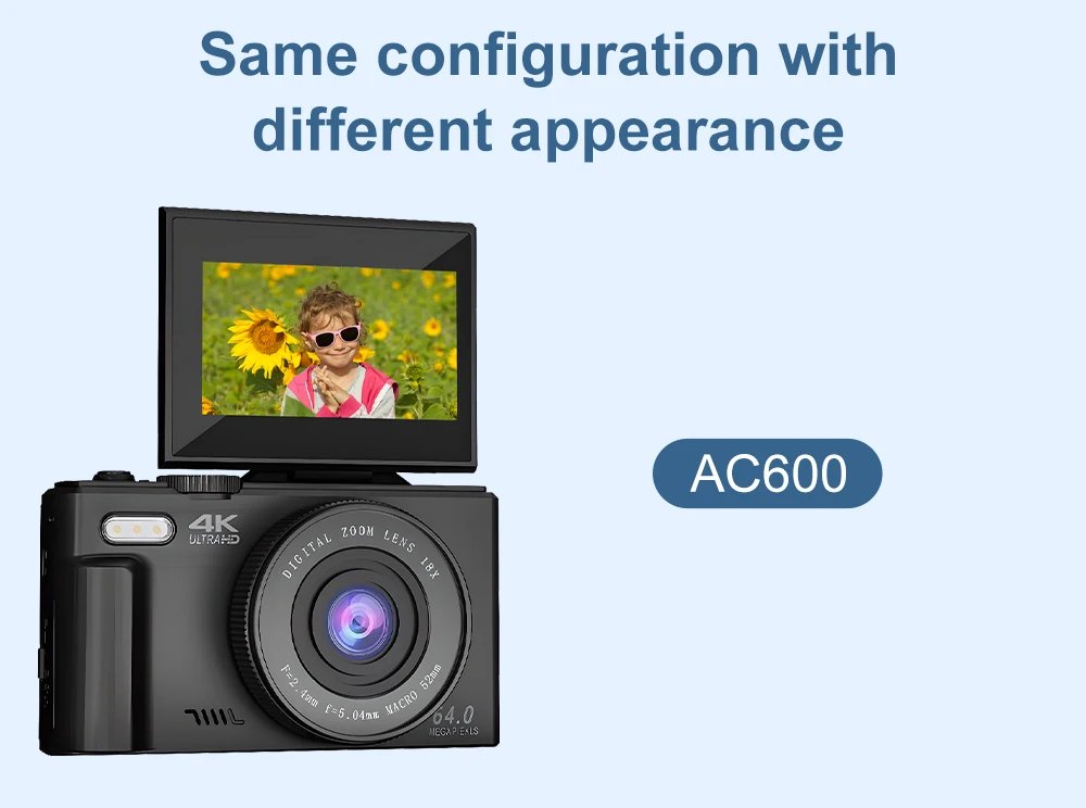 Ourlife AC600 Digital Camera 4K 64MP UHD Cameras 18X Digital Zoom 180° Flip Screen Vintage Vlogging Camera for YouTube Autofocus Ourlife AC600 Digital Camera 4K 64MP UHD Cameras 18X Digital Zoom 180° Flip Screen Vintage Vlogging Camera for YouTube Autofocus