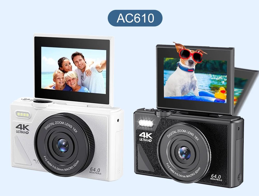 Ourlife AC600 Digital Camera 4K 64MP UHD Cameras 18X Digital Zoom 180° Flip Screen Vintage Vlogging Camera for YouTube Autofocus Ourlife AC600 Digital Camera 4K 64MP UHD Cameras 18X Digital Zoom 180° Flip Screen Vintage Vlogging Camera for YouTube Autofocus