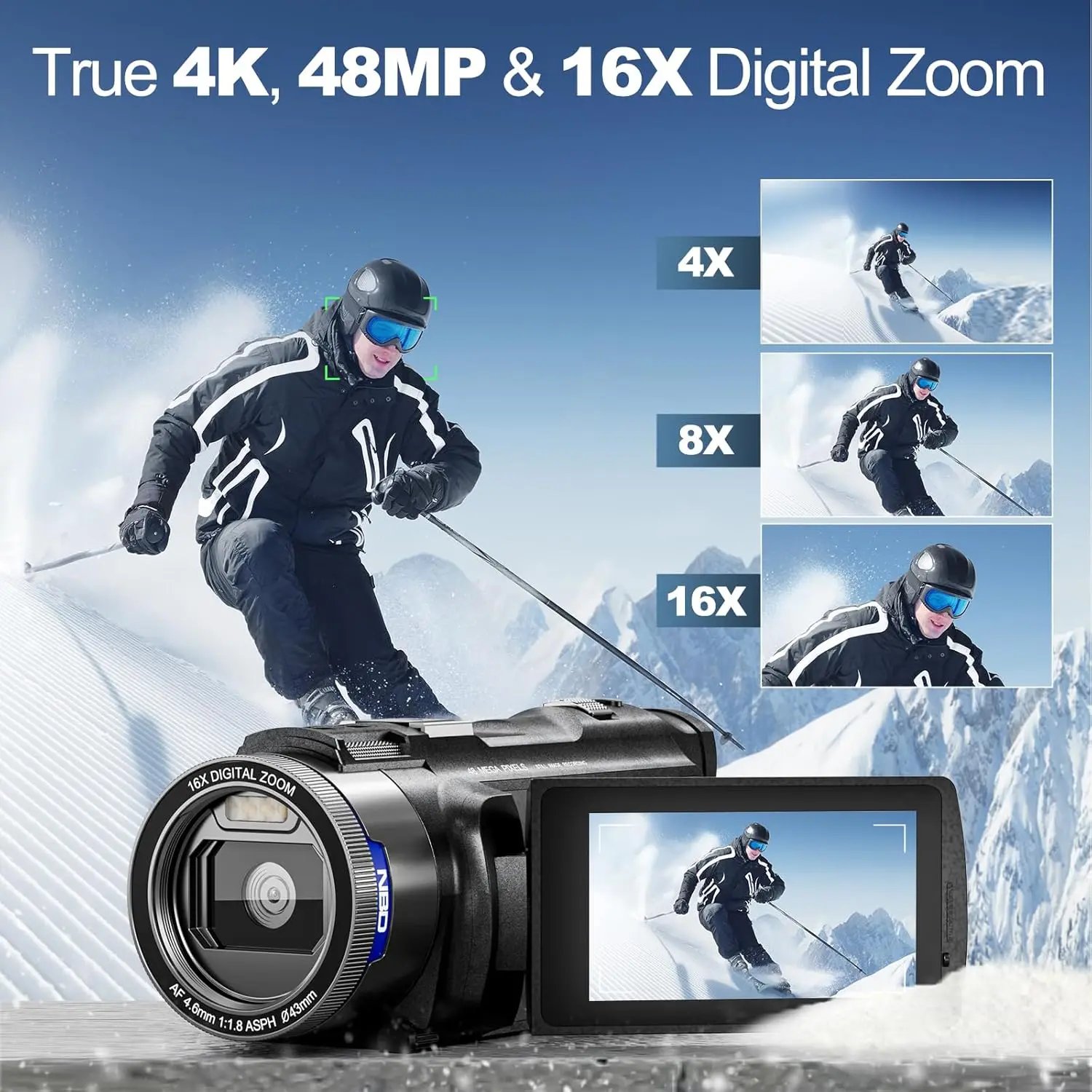 NBD 4K Camcorder Video Camera with 48MP Vlogging Camera With Wi-Fi & App Control,Video Recorder with 3X Battery Life, 16X Zoom - Image 2