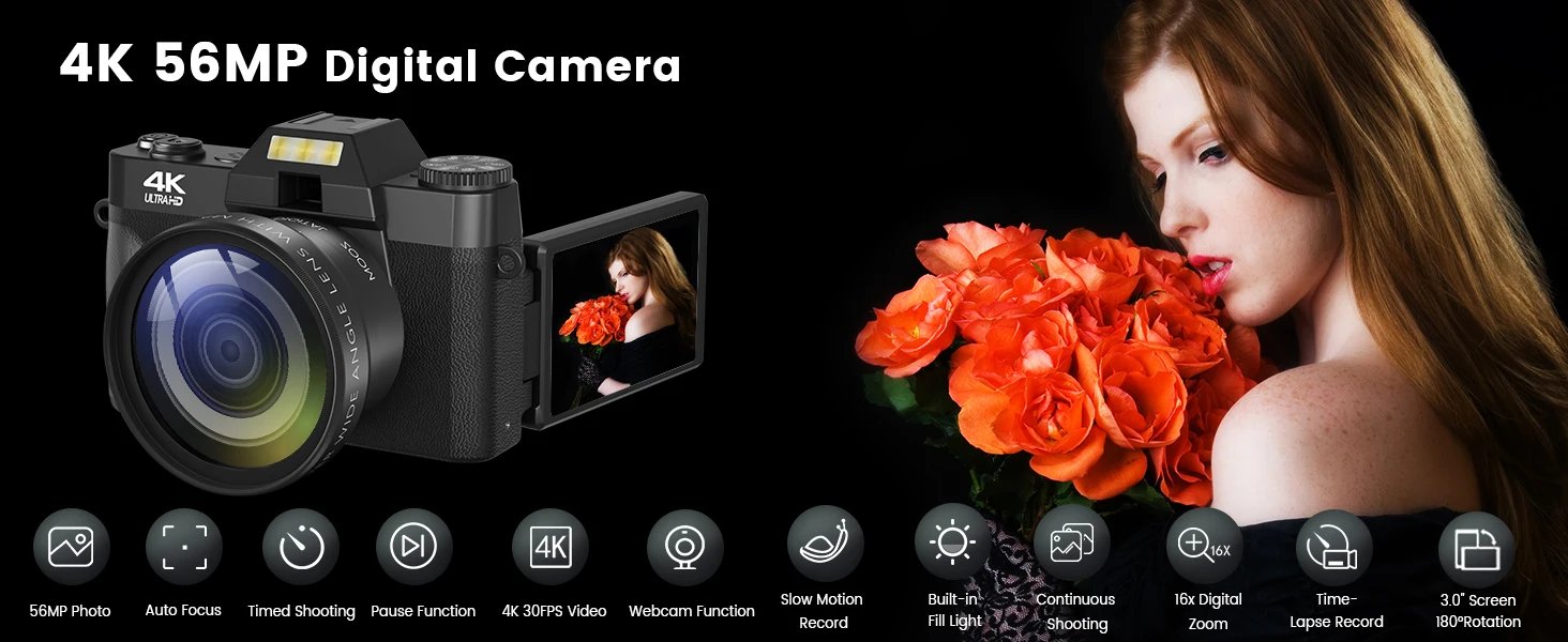 Compact Digital Photography Camera 4K WIFI Webcam Retro Vlog Recorder YouTube 64MP Camcorder 3 Inch Flip Screen Wide Angle Lens Compact Digital Photography Camera 4K WIFI Webcam Retro Vlog Recorder YouTube 64MP Camcorder 3 Inch Flip Screen Wide Angle Lens
