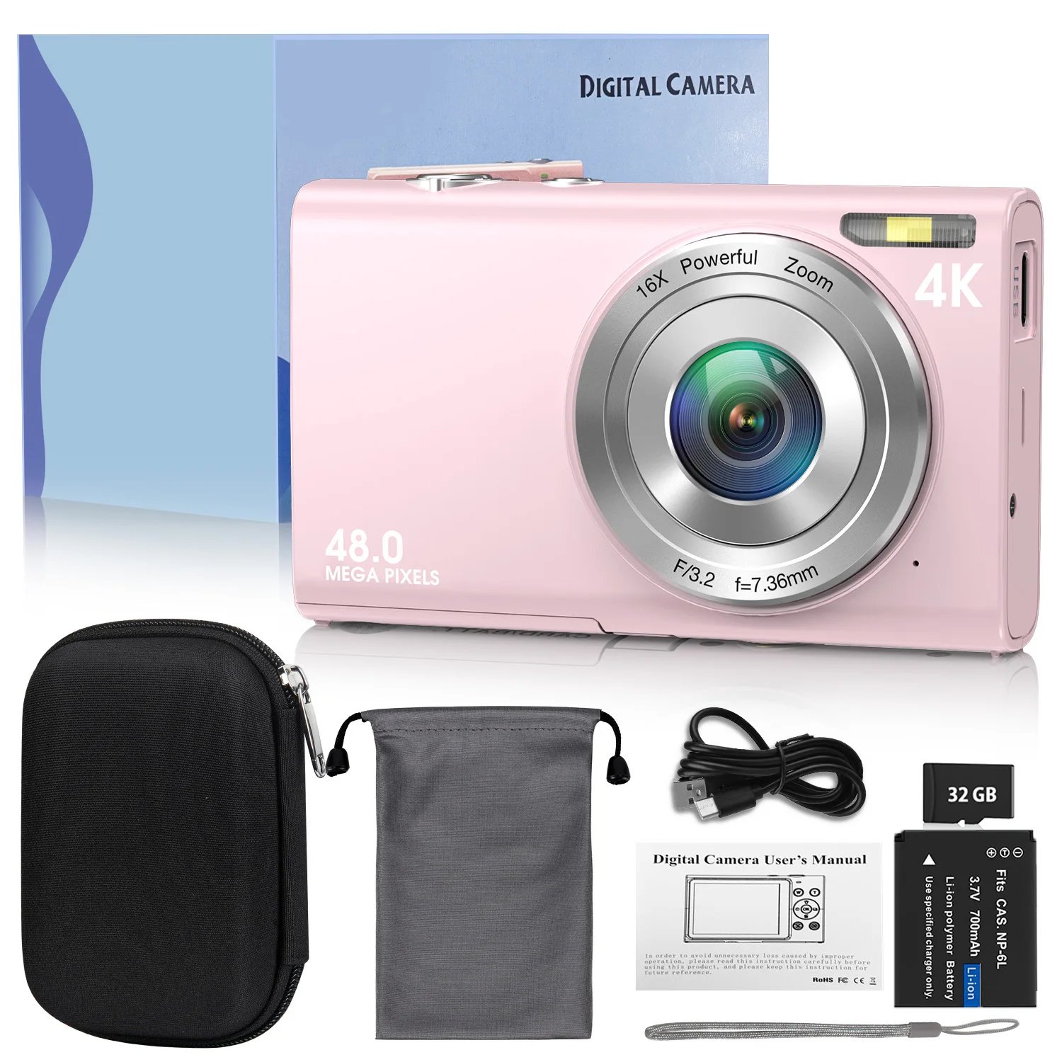 4K Digital Camera Autofocus Vlogging Camera HD 48MP with 2.8