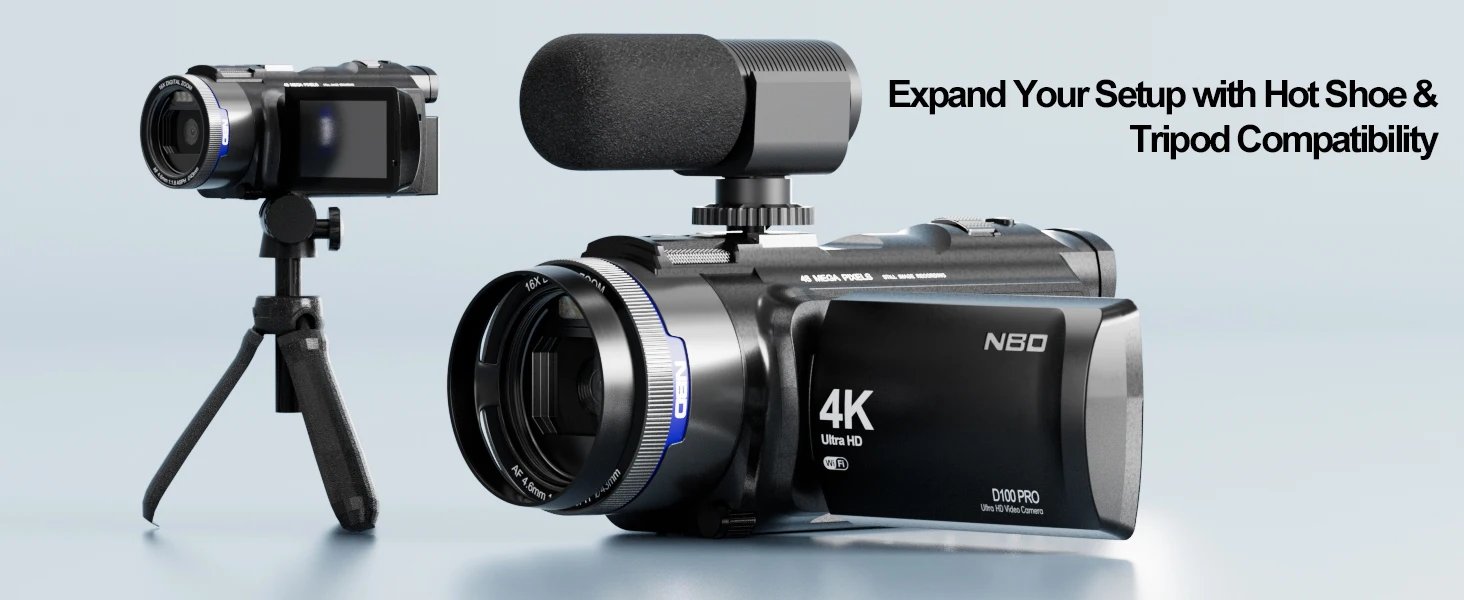 NBD 4K HD&48MP Camcorder Video Camera With Wi-Fi & App Control,Video Recorder with 3X Battery Life, 16X Zoom, 270° IPS Screen