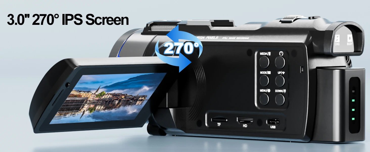 NBD 4K HD&48MP Camcorder Video Camera With Wi-Fi & App Control,Video Recorder with 3X Battery Life, 16X Zoom, 270° IPS Screen