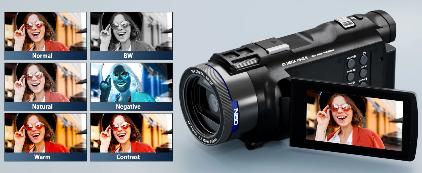 NBD 4K HD&48MP Camcorder Video Camera With Wi-Fi & App Control,Video Recorder with 3X Battery Life, 16X Zoom, 270° IPS Screen