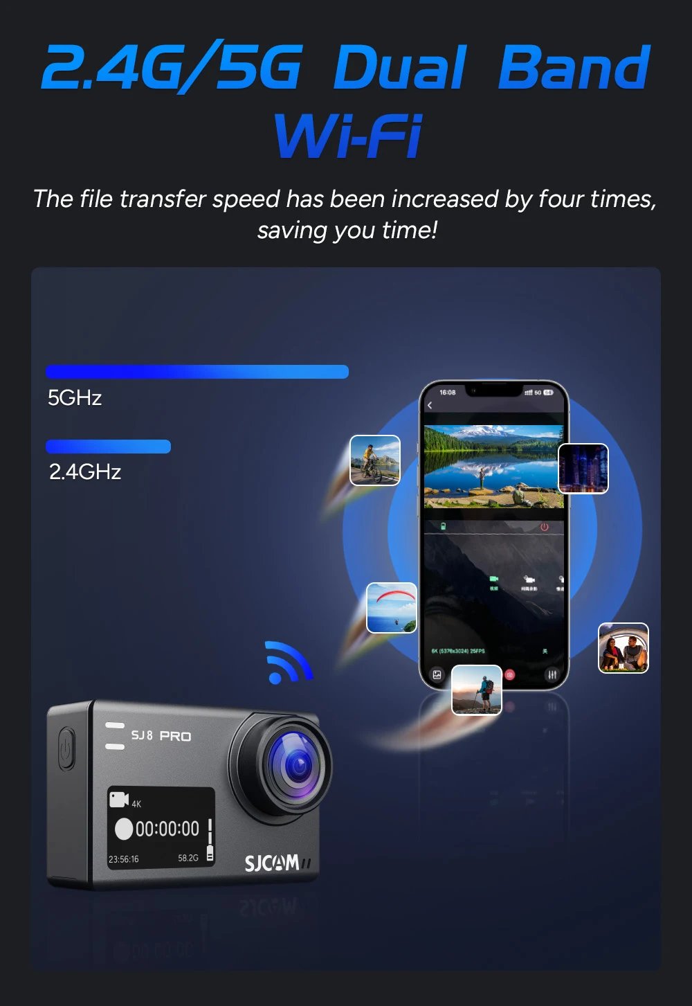 SJCAM SJ8 Pro Action Camera Waterproof Anti-Shake 4K 60FPS 5G WiFi Touch Screen Multifunctional Outdoor Sports Cam