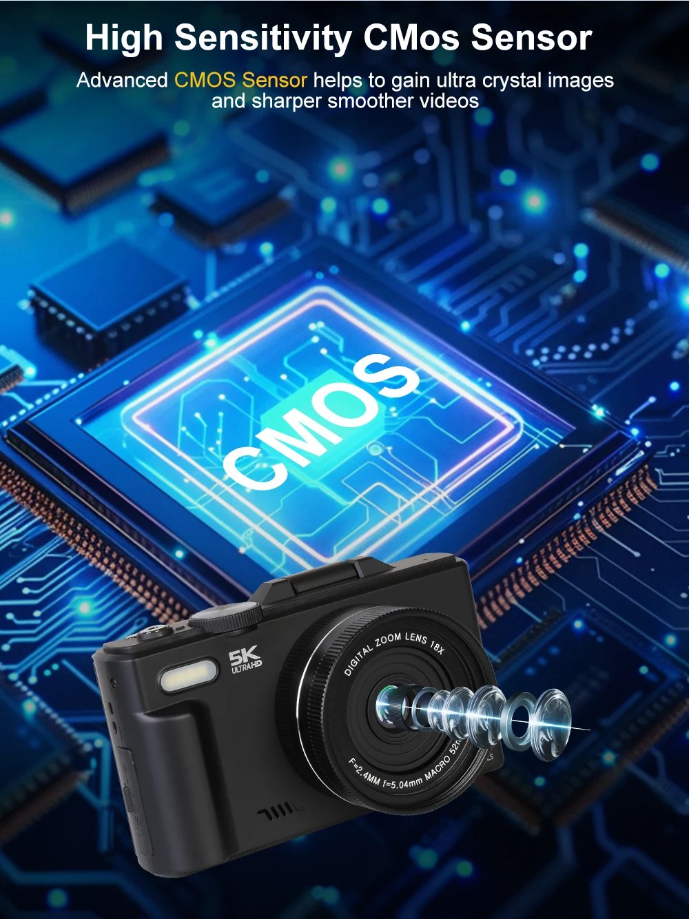 Compact Digital Photography Camera 5K 18X Digital Zoom Vintage Vlog Video Recorder YouTube 180° Flip Screen Selfile WiFi Web Cam