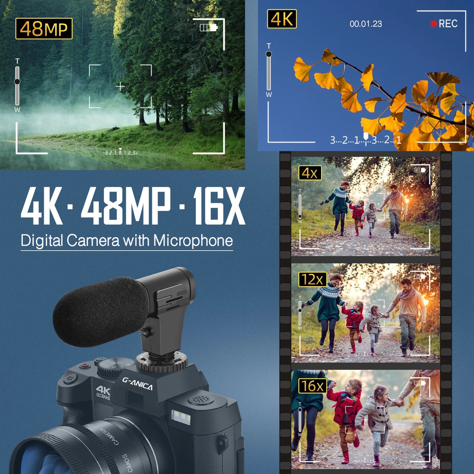 NBD 4K Digital Cameras for Photography 48MP Camera with Microphone  3-Color Filter Video Camera with Wide-Angle&Macro Lens