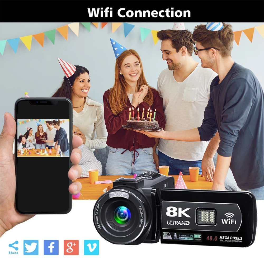 8K Digital Photography Camera 48MP Handheld DV 18X igital Zoom Camera Recorder 3'' LCD Touch Screen Portable Recording Camcorder 8K Digital Photography Camera 48MP Handheld DV 18X igital Zoom Camera Recorder 3'' LCD Touch Screen Portable Recording Camcorder
