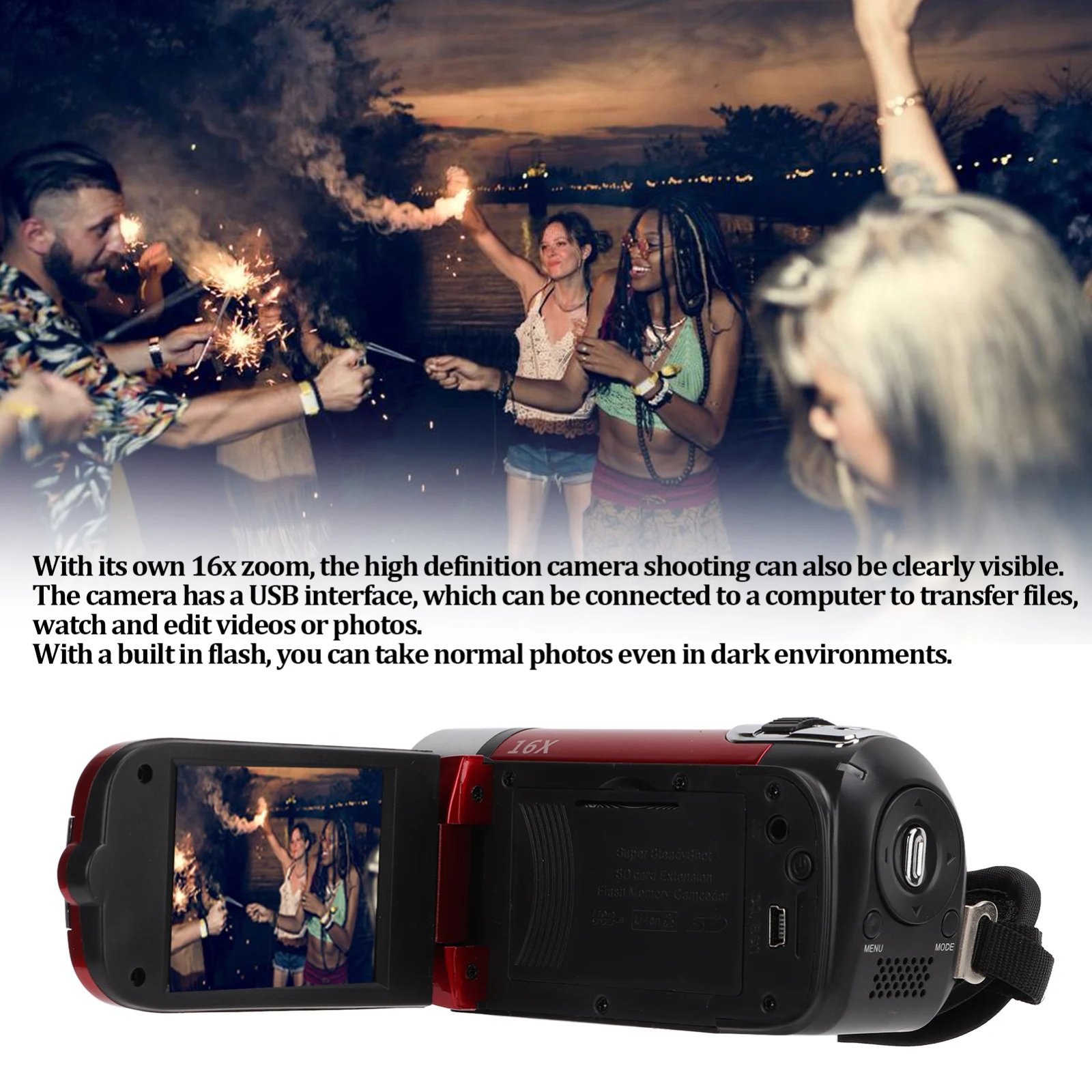 Video Camera Camcorder Full HD 1080P Handheld 270° Rotation Digital Camcorders 2.7inch Color Screen Portable for Gifts