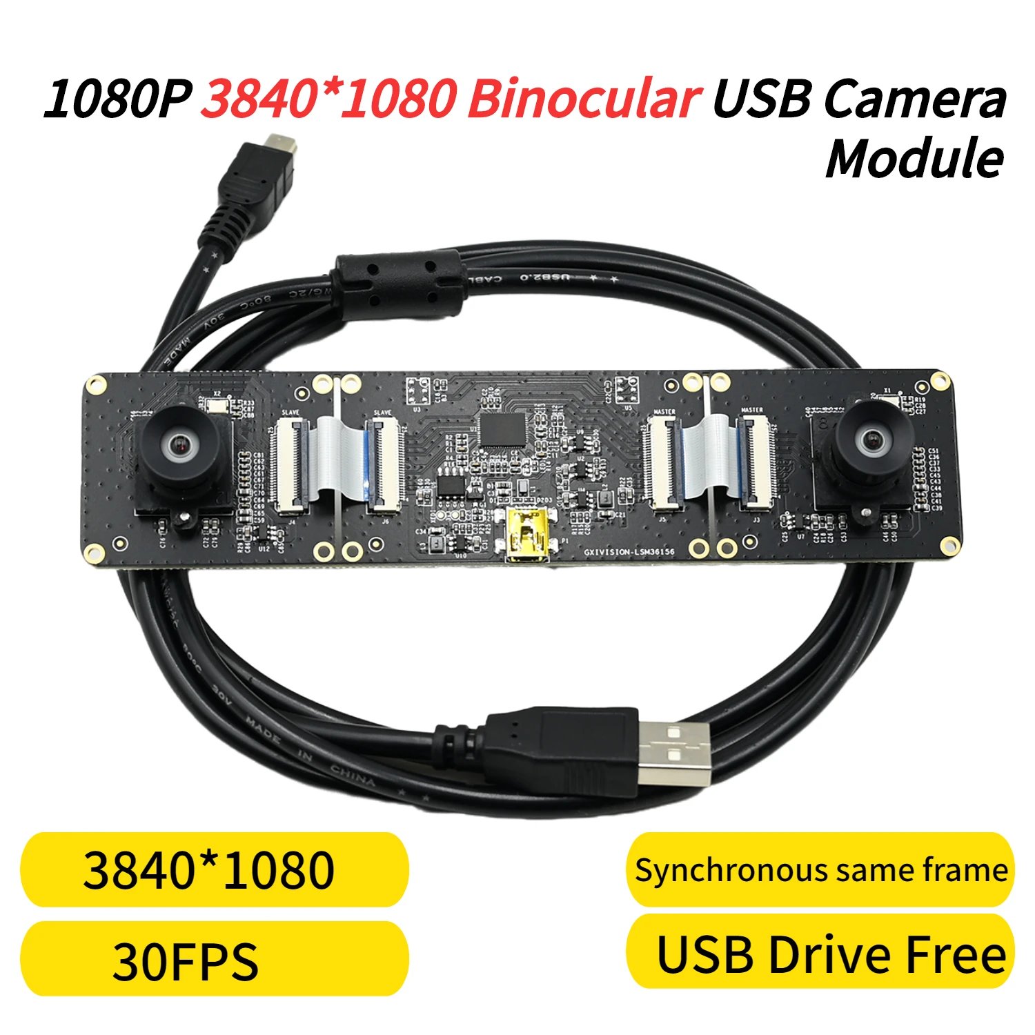 3D USB Camera Module1080P With Dual Lens 2MP,3840x1080 30fps,Synchronous Same Frame, IMX307,Drive Free, For Modeling /Face Recog
