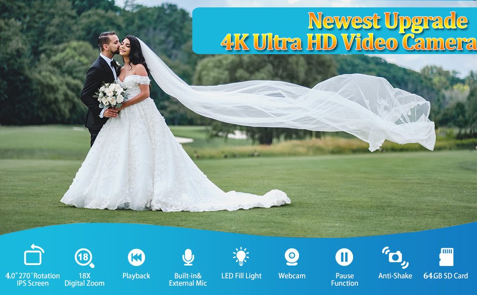 UHD 4k Video Camera Camcorder with 18X Digital Zoom,64MP Digital Camera Recorder,4.0-inch Rotating Touchscreen,64GB SD Card,Micr UHD 4k Video Camera Camcorder with 18X Digital Zoom,64MP Digital Camera Recorder,4.0-inch Rotating Touchscreen,64GB SD Card,Micr