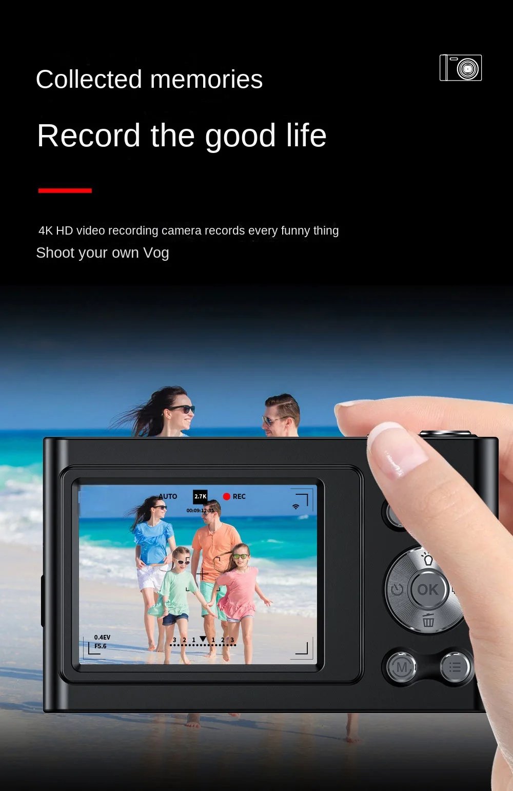 Protable 4K Digital Camera Video Camcorder 48MP 2.4 Inch IPS Screen Auto Focus 16X Digital Zoom Anti-shake Detect Smile Capture