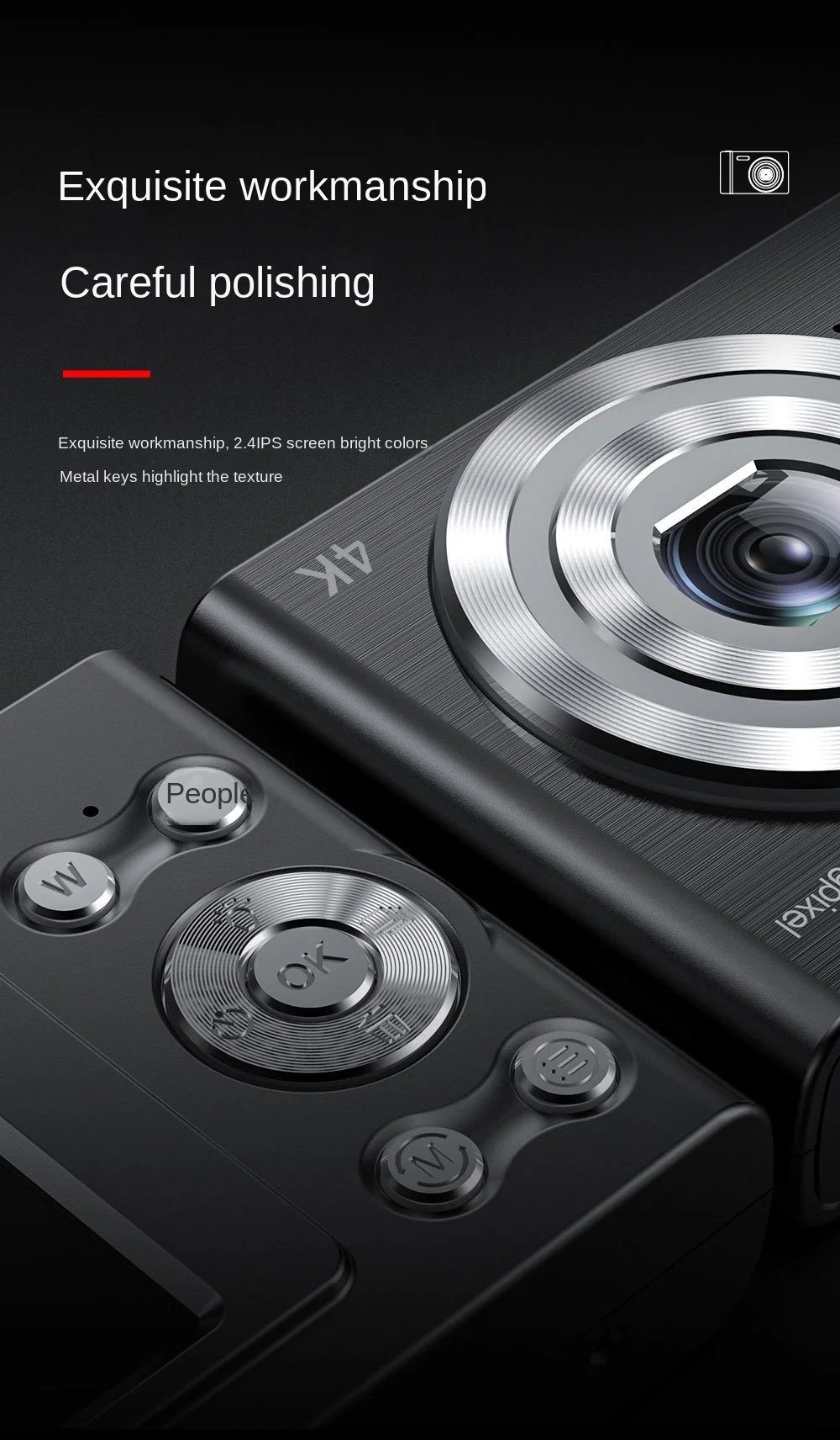 Protable 4K Digital Camera Video Camcorder 48MP 2.4 Inch IPS Screen Auto Focus 16X Digital Zoom Anti-shake Detect Smile Capture