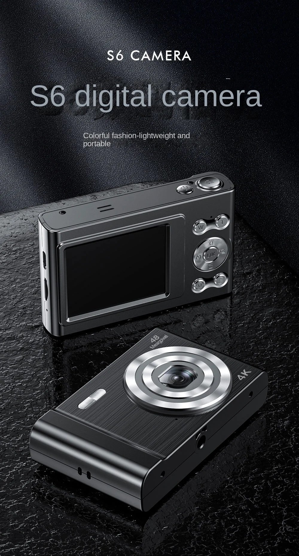 Protable 4K Digital Camera Video Camcorder 48MP 2.4 Inch IPS Screen Auto Focus 16X Digital Zoom Anti-shake Detect Smile Capture