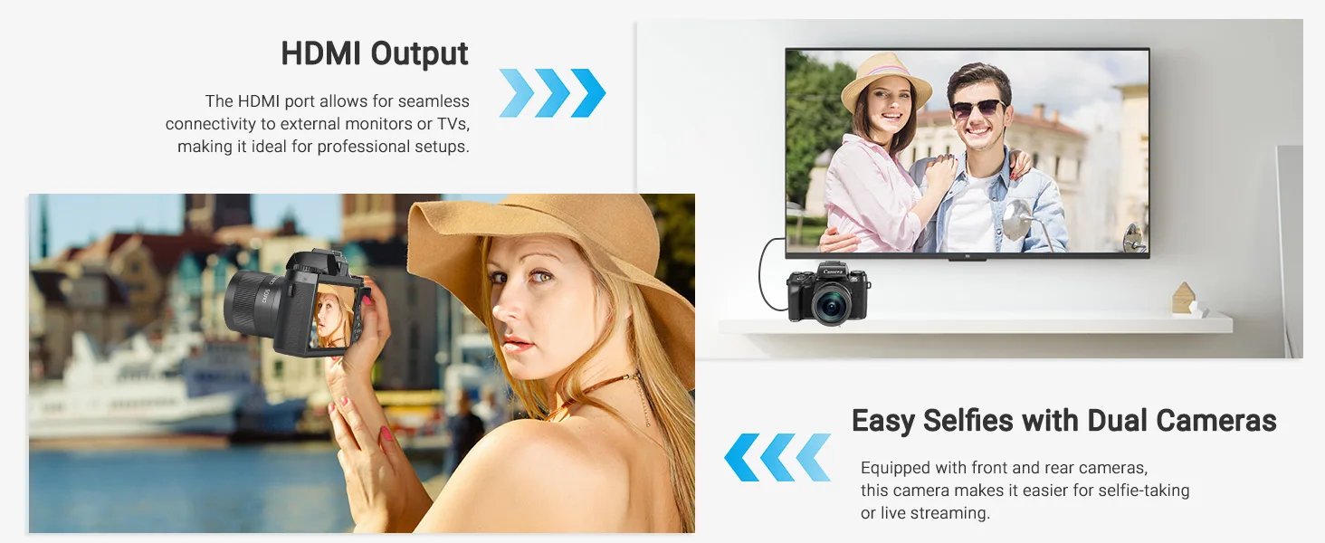 Digital Camera for Photography, 4K 64MP WiFi Vlogging Camera with Flash, Lens Hood, Front and Rear Camera, 4 Inch Touch Screen