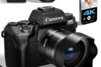 Digital Camera for Photography, 4K 64MP WiFi Vlogging Camera with Flash, Lens Hood, Front and Rear Camera, 4 Inch Touch Screen