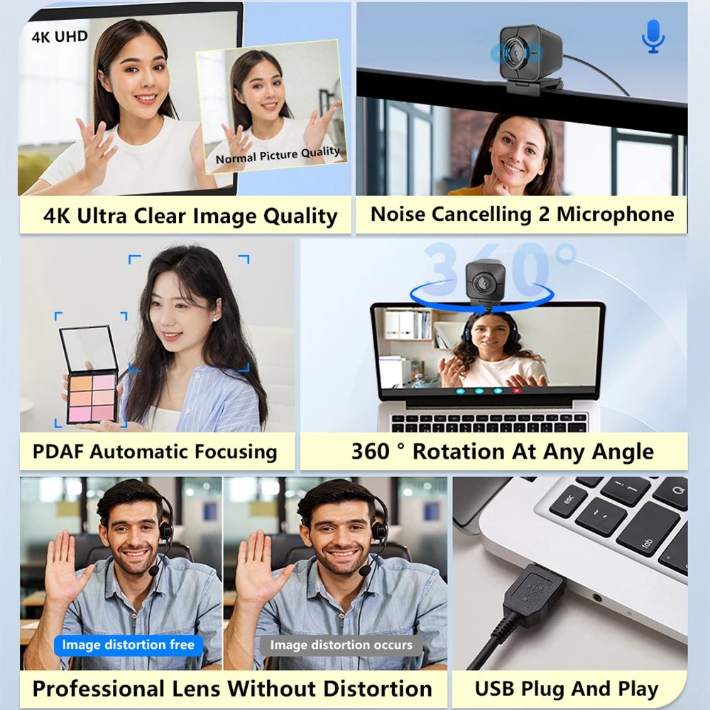 TOALLIN 4K HD Webcam Autofocus 1080P USB Web Camera with Sony Sensor, Dual Microphone FOV 81° PC Camera for YouTube Streaming